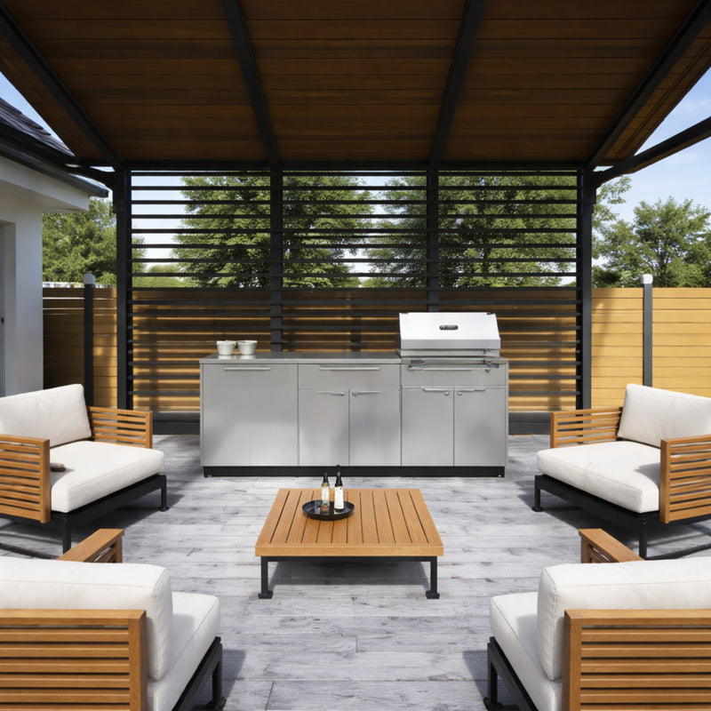 Outdoor Kitchen Stainless Steel 97 In. W X 36.5 In. H X 24 In. D 3-Piece Cabinet Set without Counter Tops